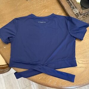 NVGTN Short Sleeve Crop Top Strappy Cutout Navy Blue Workout Lifting Stretchy XL